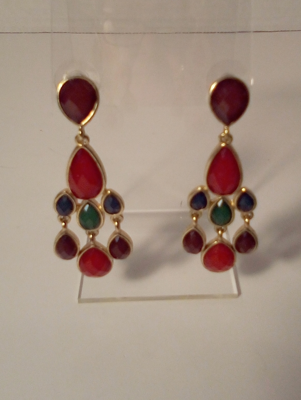 Fashion Earrings Gold Tone Teardrop Multicolor Approximately 2.5" Long